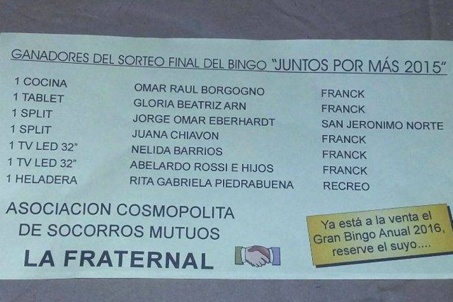 Entrega de premios La Fraternal - Foto FM Spacio