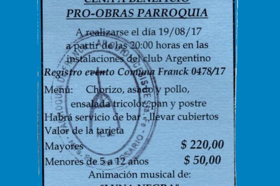Este sábado cena pro-obras de la Parroquia