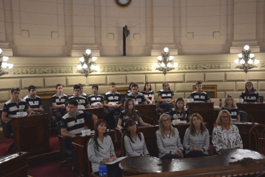 Pirola con Escuela de Pilar en el Senado