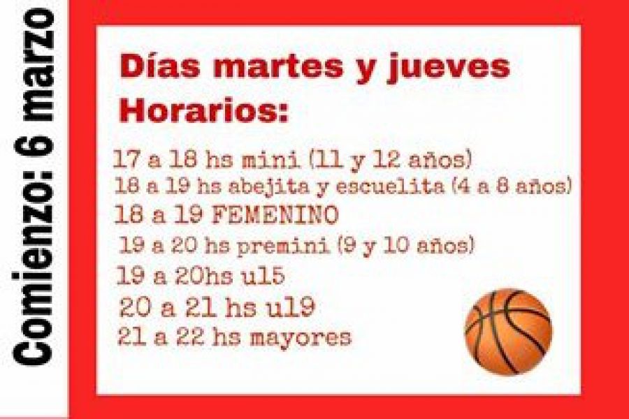 Dias y Horarios - Basquet CAF