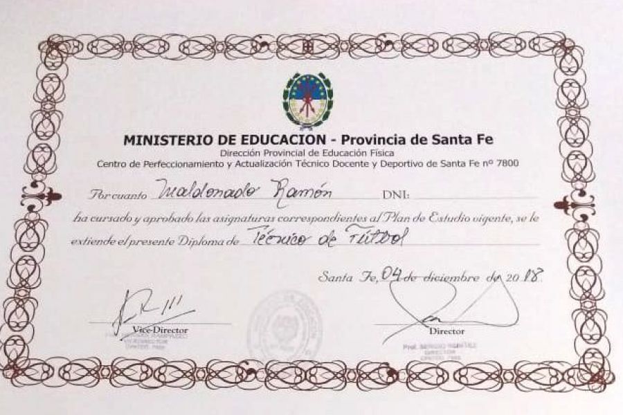 Diploma DT - Ramón Maldonado