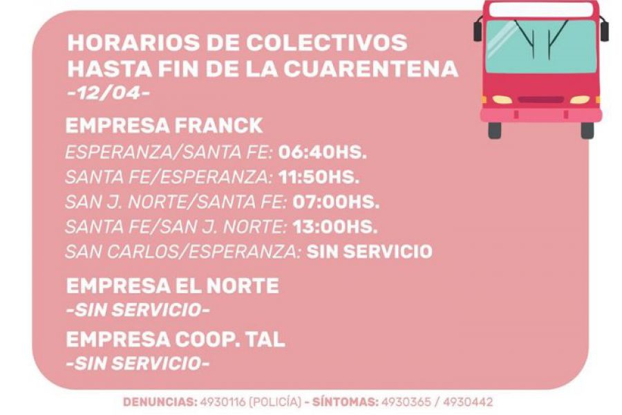 Nuevos horarios de colectivos que pasan por Franck