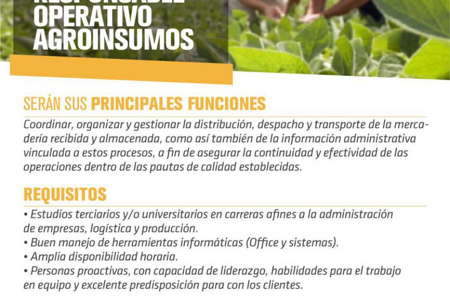 Responsable operativo agroinsumos - Afiche La Lehmann