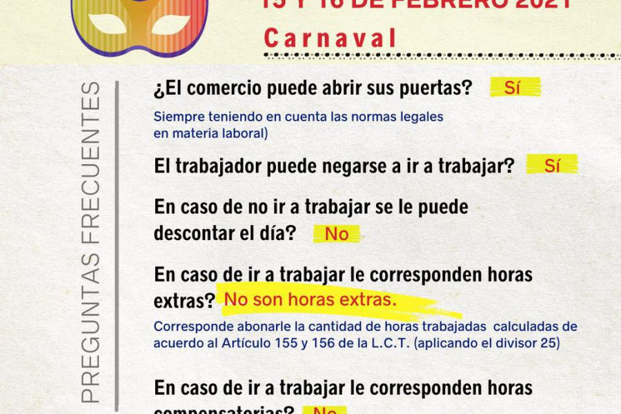 Preguntas frecuentes por los Feriados Nacionales de Carnaval
