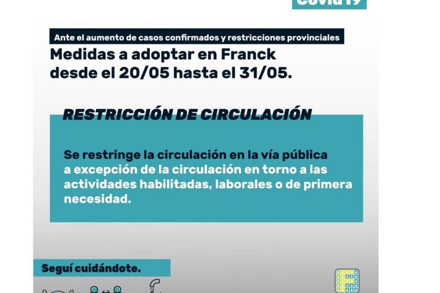 Nuevas medidas de la Comuna de Franck frente al COVID-19