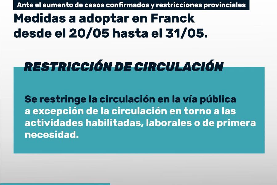 Nuevas medidas de la Comuna de Franck frente al COVID-19