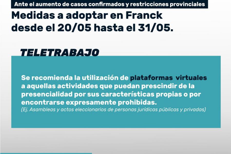 Nuevas medidas de la Comuna de Franck frente al COVID-19