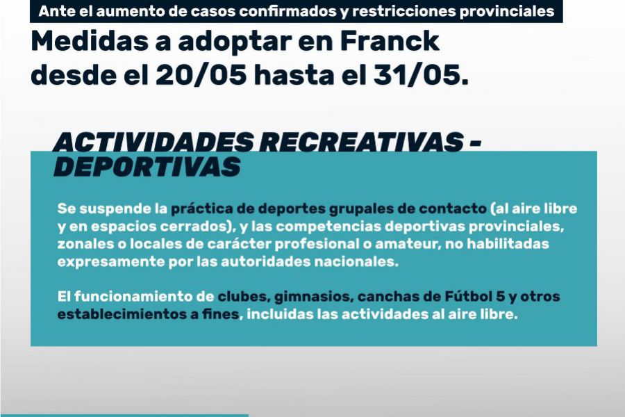 Nuevas medidas de la Comuna de Franck frente al COVID-19