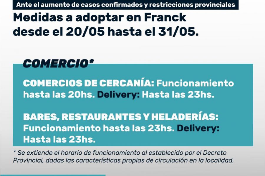 Nuevas medidas de la Comuna de Franck frente al COVID-19