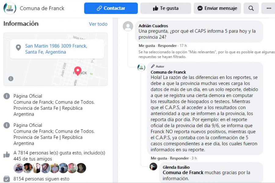 Consulta sobres infectados de Covid-19 en Franck