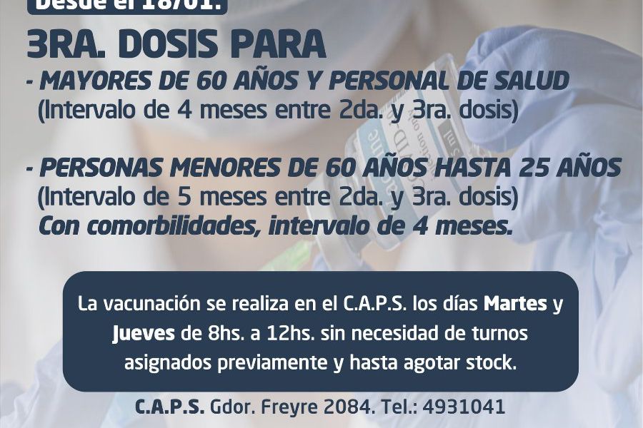 Aviso por 3ra dosis Covid-19 en el CAPS franckino