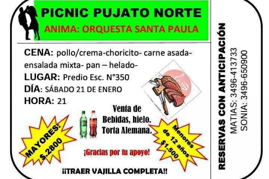 Este sábado 21, tradicional Pic Nic de la Escuela 350 de Pujato Norte