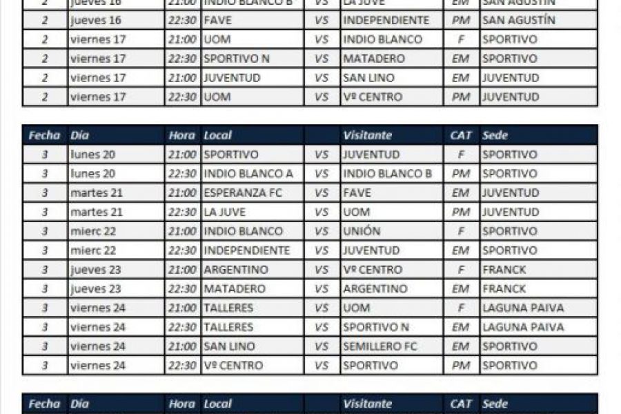 Calendario de Futsal Las Colonias