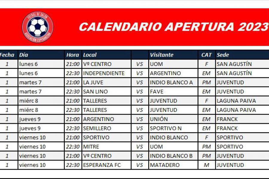 calendario de Futsal Las Colonias