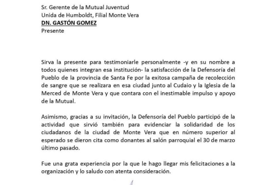Nota de agradeciemiento - Mutual Caju