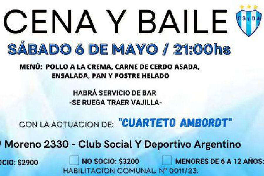 Cena y Baile - Tarjeta CSyDA