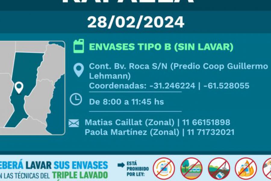 Fitosanitarios: Se viene una nueva jornada de recepción de envases vacíos en Rafaela