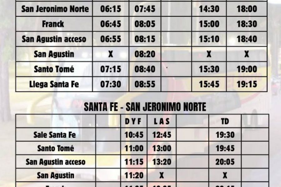 Frecuencia de horarios - Transporte El Norte SA