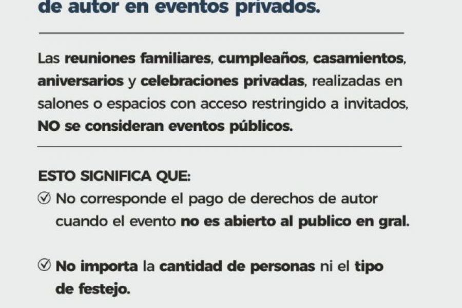 Eventos privados sin aranceles - DN 765